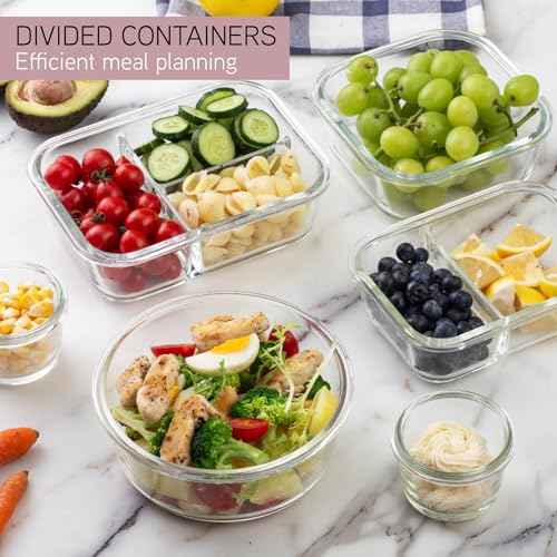 Premium 32 Pc. Borosilicate Glass Food Container Set with Dividers