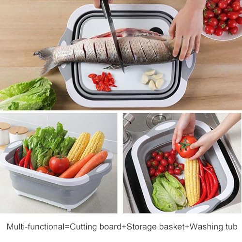 Camping Collapsible Cutting Board Dish Basin BBQ Prep Tub Camp Sink Dish Washing Station Multifunctional Storage Basket