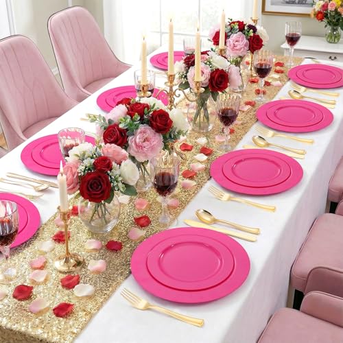 60PCS Hot Pink Disposable Party Plates Set (60 Count)