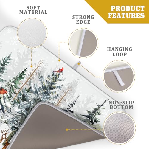 Pine Tree Dish Drying Mat for Kitchen Counter 18x24 Inch Forest Deer Absorbent Dishes Drainer Mats Reversible Microfiber Quick Dry Rack Pad