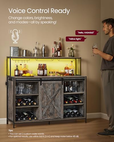 Coffee Bar Buffet Cabinet with LED Light and Power Outlet