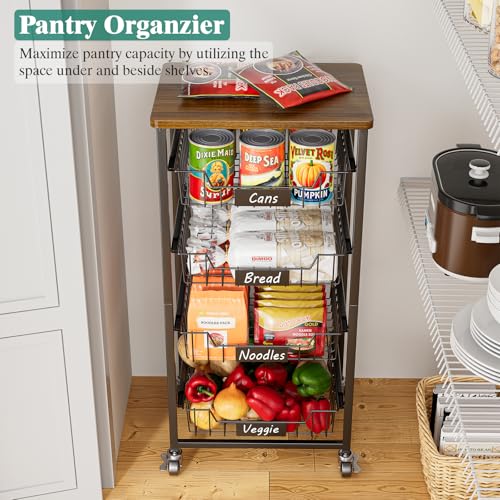 5 Tier Vegetable Fruit Basket Kitchen Storage Rolling Cart on Wheels with Pull