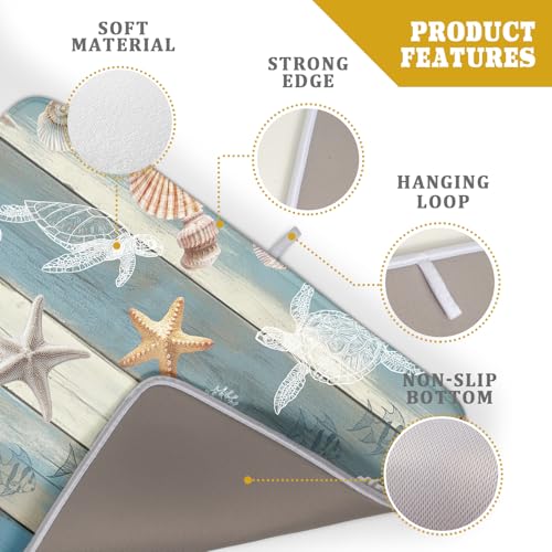 Coastal Starfish Dish Drying Mat Summer Sea Turtle Drainer Rack Mat Absorbent Microfiber Kitchen Countertop Protector Dishes Pad 18x24 inch