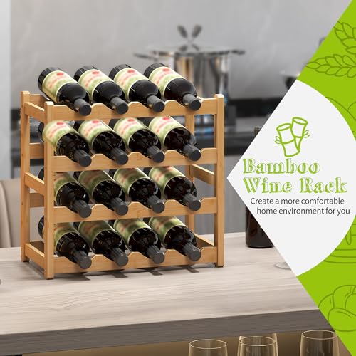 Bamboo Wine Rack Wine Storage Cabinet Shelf 16 Bottle Wine Racks Countertop Sturdy for Kitchen Dining Room Pantry