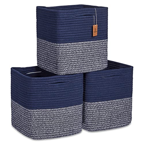 Storage Cubes 11 Inch Cotton Rope Woven Baskets for Organizing (3 Count)