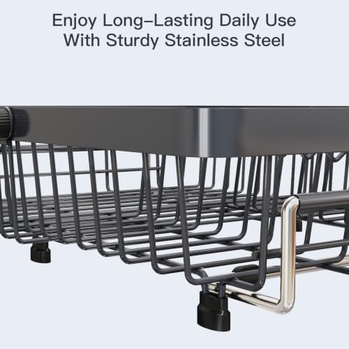 Grey Expandable Dish Drying Rack Over Sink with Extra Drying Mat