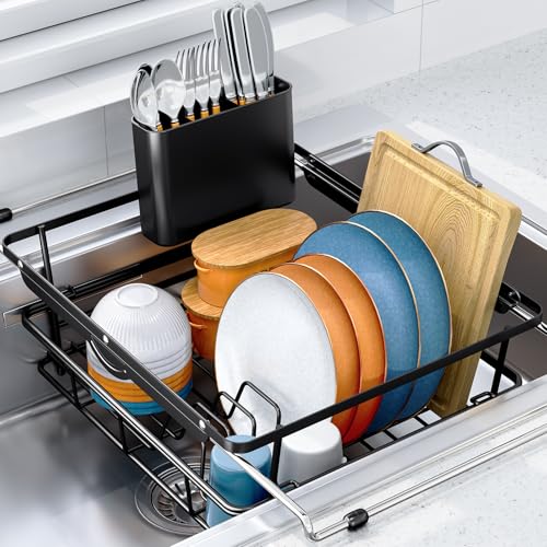 Dish Drying Rack in Sink with Utensil Holder