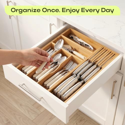 Drawer Organizer with Knife Block for Kitchen Organization
