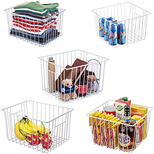 11'' Farmhouse Freezer Food Storage Organizer Baskets Modern Refrigerator Metal Wire Basket Bin with Built (6 Count)
