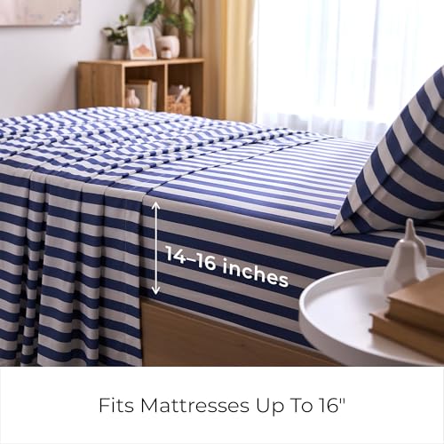 Iconic 3-PC, Ultra Soft Sheet Set (Twin, Oxford Stripe Blue Nova)