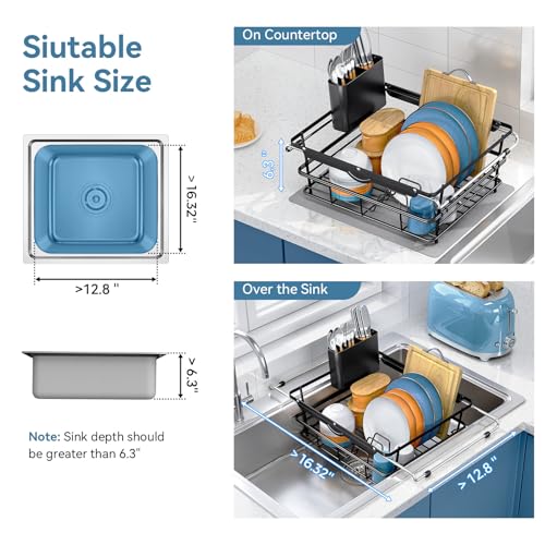 Dish Drying Rack in Sink with Utensil Holder