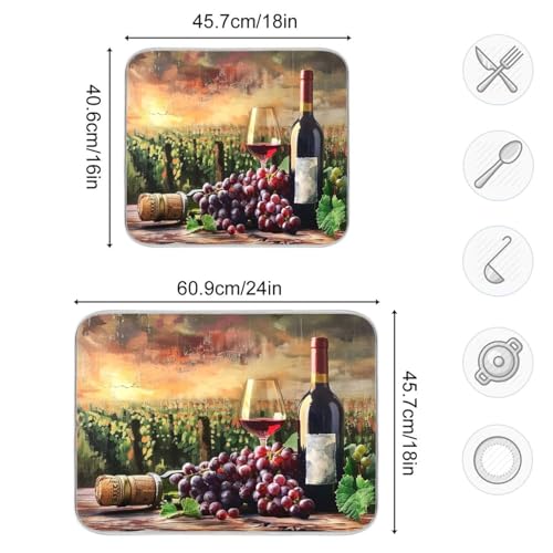 Grapes Wine Glass Bottle Dish Drying Mat for Kitchen Counter Absorbent Microfiber Drying Pad
