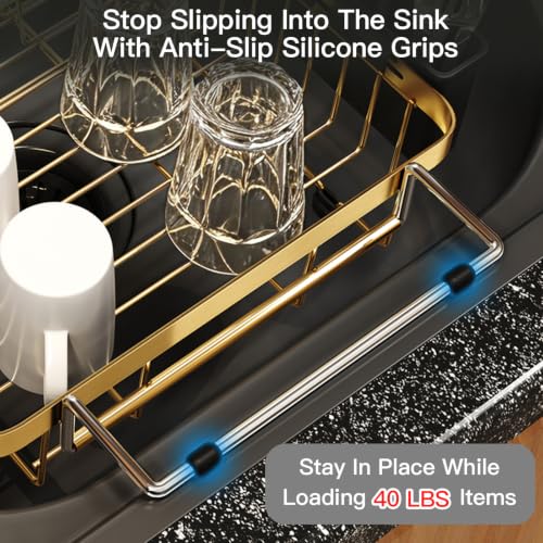 Gold Expandable Dish Drying Rack Over The Sink with Anti Slip Grip
