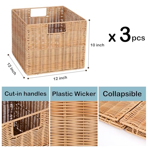 12X12X10in Plastic Wicker Storage Basket (3 Count)