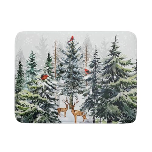 Pine Tree Dish Drying Mat for Kitchen Counter 18x24 Inch Forest Deer Absorbent Dishes Drainer Mats Reversible Microfiber Quick Dry Rack Pad