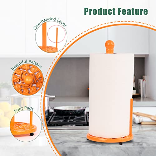 Orange Cast Iron Paper Towel Holder for Kitchen Countertop
