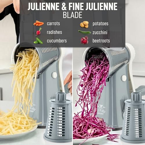 Rotary Cheese Grater Manual Hand Crank 5 Blade Shredder