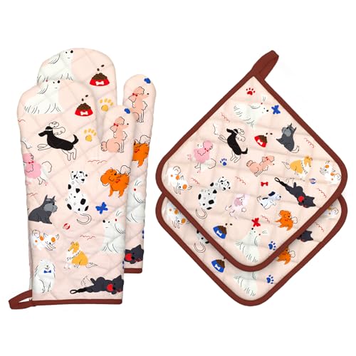 Cute Dog Oven Mitts and Pot Holders Set (4 Count)