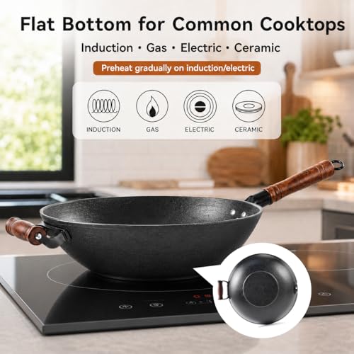 12.6 Inch Cast Iron Wok with Wooden Lid