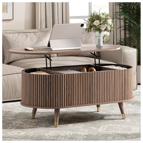Oval Lift Top Coffee Table with Storage for Living Room