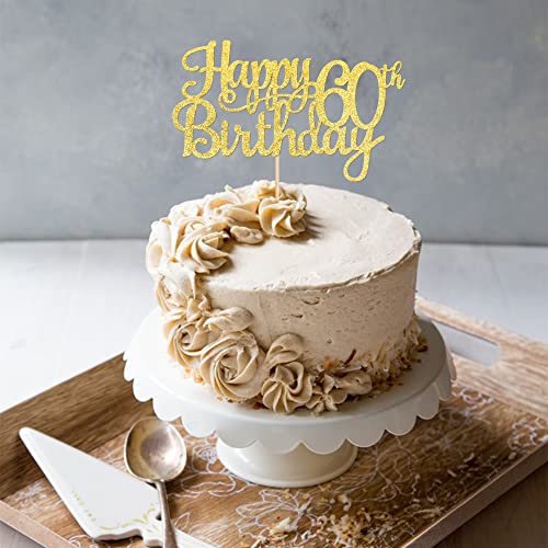 1 PCS Happy 60th Birthday Cake Topper Gold Glitter Cheers to 60 Years Birthday Cake Pick 60 Fabulous Cake Decoration for Happy 60th Birthday Anniversary Party Decorations Supplies