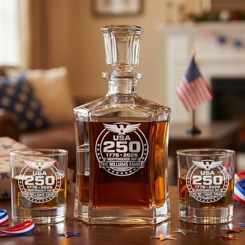 Personalized 250th Anniversary Old Fashioned Whiskey Decanter Set