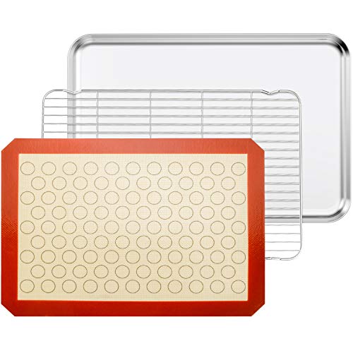 Baking Sheet with Cooling Rack and Silicone Baking Mat