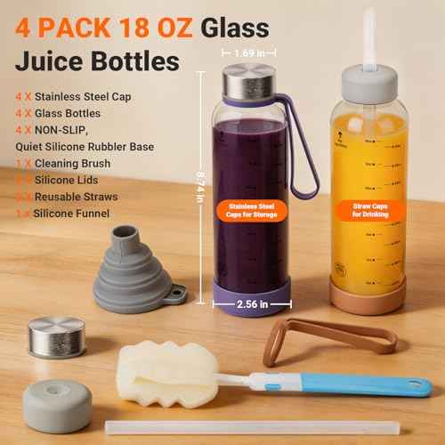 18 oz Glass Water Bottles (4 Count)