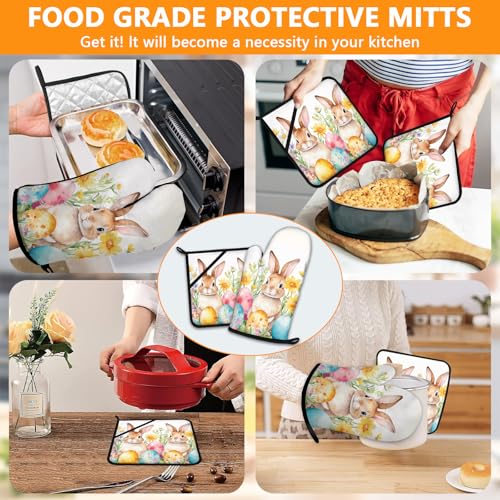 Easter Rabbits Oven Mitts and Pot Holders Sets 4Pcs