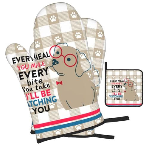Funny Dog Oven Mitts and Pot Holders Sets of 3 Cute Oven Gloves (3 Count)