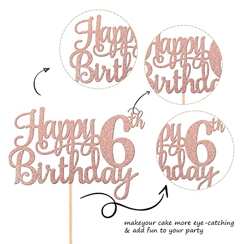 1 PCS Happy 6th Birthday Cake Topper Glitter Cheers to 6 Years Cake Pick Number 6 Fabulous Cake Decoration for 6th Birthday Party Decorations Supplies Rose Gold