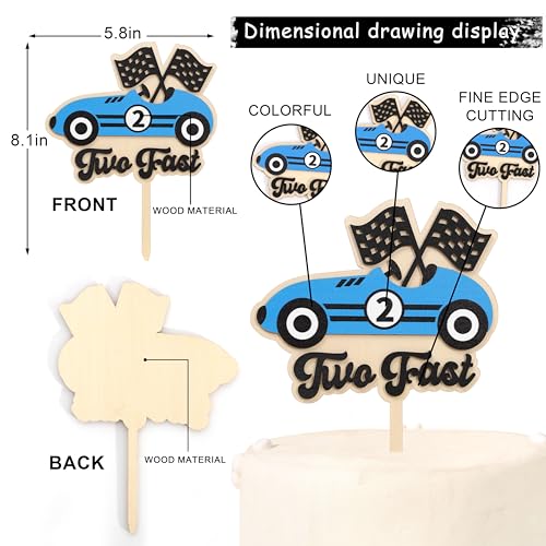 Wooden Two Fast Cake Topper