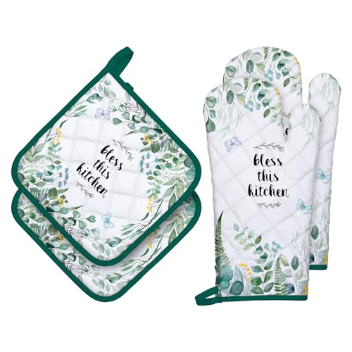 Eucalyptus Leaf Oven Mitts and Pot Holders Set (4 Count)