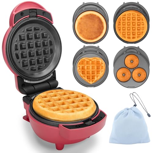 4 in 1 Mini Waffle Maker with Removable Plates