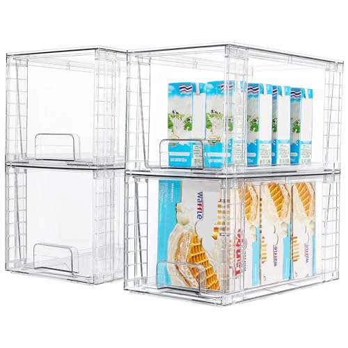 4 Pack Stackable Clear Pantry Storage Drawers (4 Count)