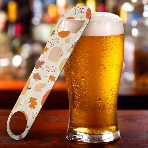 Pumpkin Stainless Steel Bottle Opener Leaf Fruit Orange Yellow Maple Leaves Gourd Butternut Autumn Floral Pattern Flat Beer Bottle Opener Keychain for Home Kitchen Bar Restaurant Party Gift