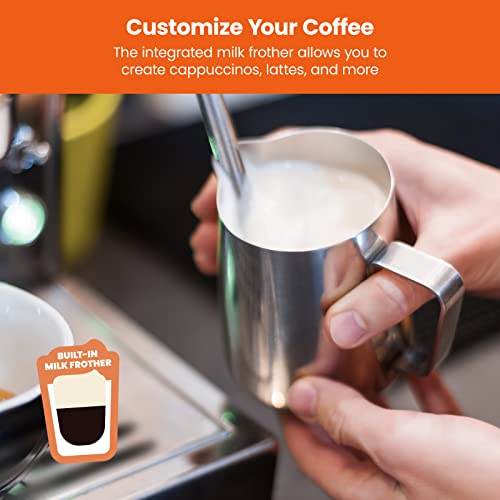 6-in-1 Espresso Machine with Steamer, One-Touch Single or Double Shot Maker, Coffee Cappuccino Machine, Latte Built-In Milk Frother Stainless Steel