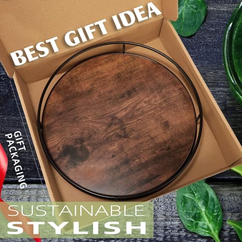 12" Rustic Brown Wood Lazy Susan