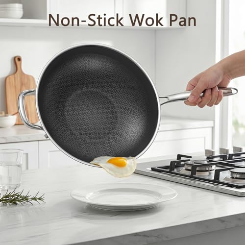 12.5 Inch Hybrid Stainless Steel Wok Pan with Lid