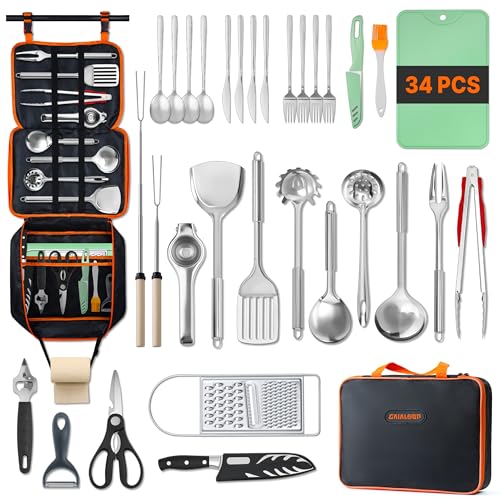 Camping Cooking Utensils Set 34 PCS Camp Kitchen Cookware Kit with Organizer Bag (34 Count)