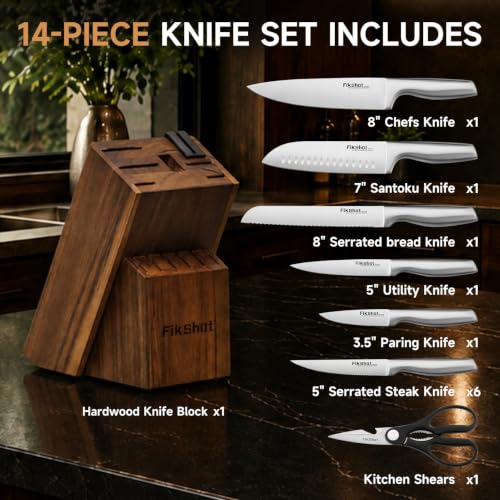 14PCS Knife Set with Block & Sharpener