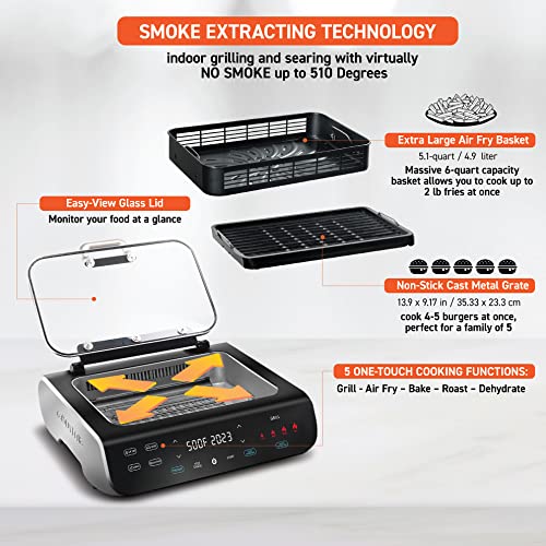 Smokeless Indoor Grill & Air Fryer raclette grill with Smoke Extracting Technology Extra
