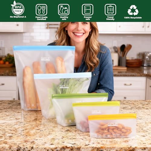 6 Pack Stand Up Reusable Gallon Freezer Bags Dishwasher Safe