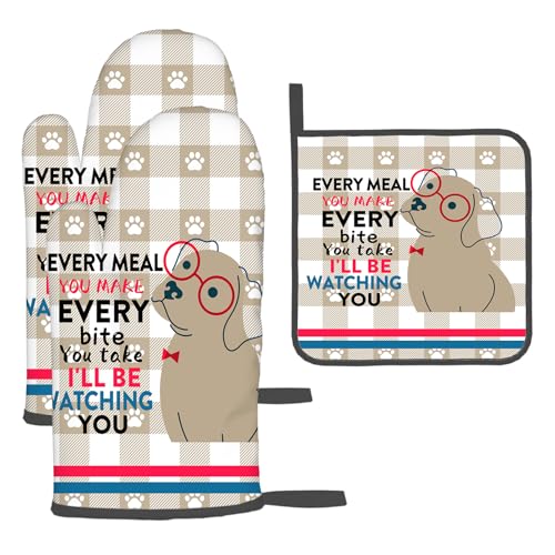 Funny Dog Oven Mitts and Pot Holders Sets of 3 Cute Oven Gloves (3 Count)