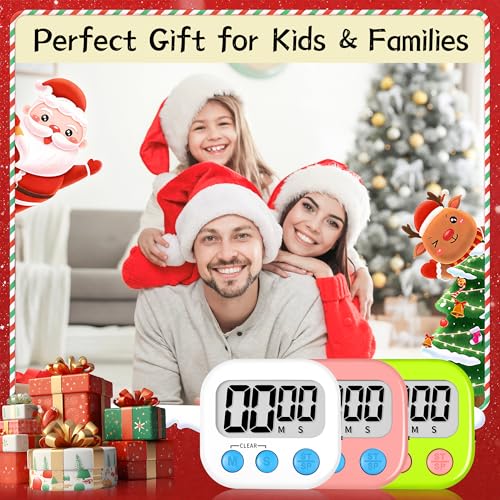 Digital Kitchen Classroom Timers for Kids Cooking 12pcs Wht Grn Pk
