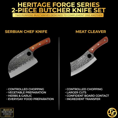 2 Piece Butcher Knife Set Serbian Chef Meat Cleaver Kitchen Knives BBQ (2 Count)