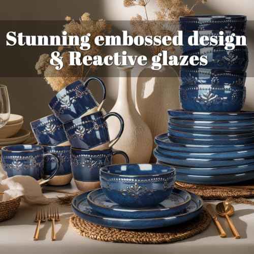24 Piece Handcrafted Ceramic Dinnerware Set with Mugs