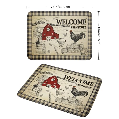 Farmhouse Rooster Dish Drying Mat 18x24 Inch Country Chicken Absorbent Dish Drainer Mat Reversible Countertops Protector Pad Kitchen Accessories