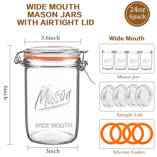 24oz Wide Mouth Mason Jars (6 Count)