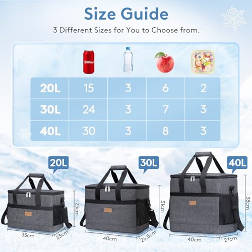 Cooler Bag 30 Cans Collapsible and Insulated Large Lunch Bag Leakproof Soft Cooler Portable for Camping (30 Count)